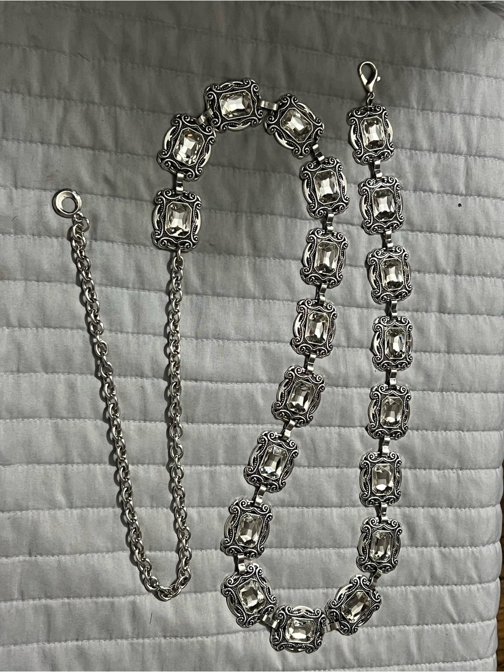 Women's Silver-Tone Clear Crystal Link Necklace